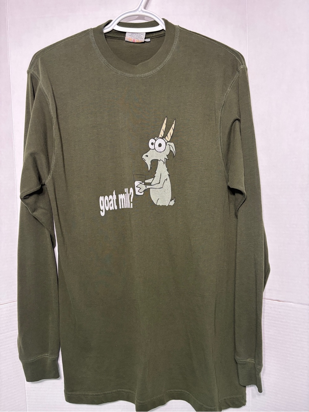Vintage Y2K Randy River Olive Green Long Sleeve T-shirt Goat Milk? Graphic